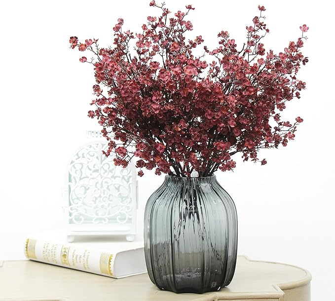 Babys Breath Silk Artificial Flowers Bulk 20pcs for Fall Decor Fake flower bouquet Bulk for Home Kitchen Indoor Bouquet Floral Arrangement Table Centerpieces Party Decor(Burgundy Red 20pcs)