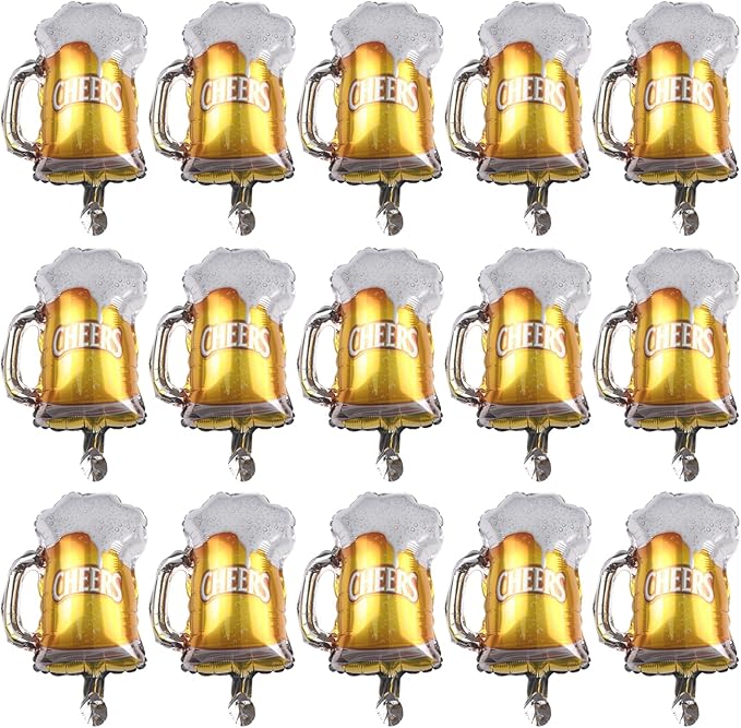 15 Pcs Beer Mug Cheers Foil Balloons Gold 16 Inch Mylar Balloon Birthday Beer Festival Beer Theme Party Decoration Supplies