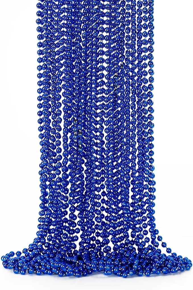 12PCS Christmas Bead Necklace, Blue Bead Necklace Stuff Accessories, 33" Mardi Gras Beads Costume, Festival Events Parade Throw Accessory Sets for Xmas Mardi Gras Gender Reveal Party Supplies