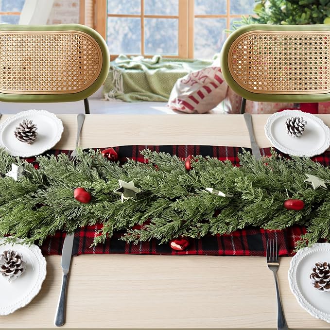 6FT Christmas Garland, Artificial Pine Needle Cypress Garlands, Realistic Pine Cypress for Decoration Christmas Table Mantle Wall Room Outdoor Indoor Holiday Winter Decor