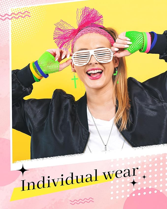 Blulu 80s Accessories for Women Dress Costume Lace Headband Earrings Fishnet Gloves Necklace Bracelet