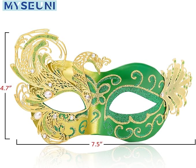 2025 New Green Masquerade Mask for Women-Butterfly Mardi Gras Mask - Peacock Metal Filigree Lady Masquerade Venetian Masks-Perfect for Halloween Parties, Costume Party, Carnivals, Wedding