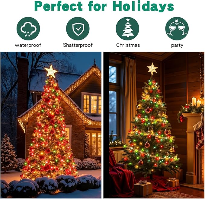 20FT LED Multicolor Christmas String Lights 100 Count, Colored Mini Christmas String Lights Plug in, Colorful Christmas Tree Lights for Party Wedding Home Holiday Decoration, Green Wire