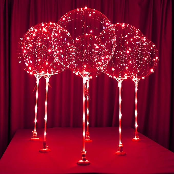 Lightsfever Red 6pc LED Light up Balloon with sticks, stands and batterys, for tabletop no helium required DIY Kit (red)