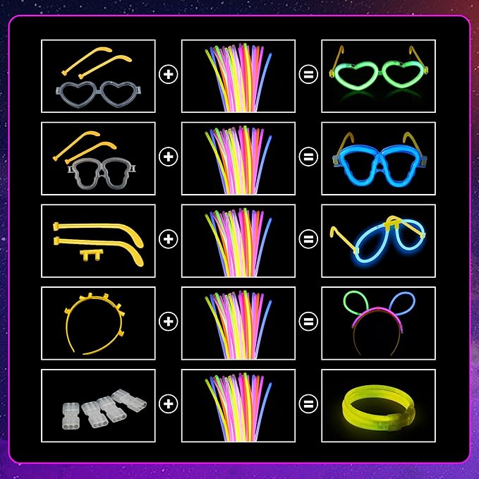 248 PCS Glow Sticks Bulk Party Favors Glow in the Dark Party Supplies DIY Necklaces Glasses Bracelets Headband for Wedding Camping Birthday Decoration