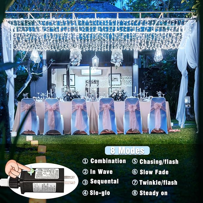 200 LED Christmas String Lights 66ft White Christmas Lights Outdoor Clear Wire Waterproof 8 Modes Connectable Twinkle Fairy String Lights Plug in for Bedroom Room Wedding Decorations, Cool White