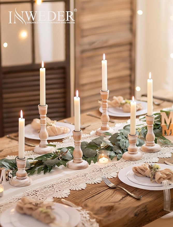 Wooden Candlestick Holders Rustic: Farmhouse Wood Taper Candle Holders Boho Candle Sticks Holder Fall Decor for Dinning Table Mantle Party Holiday Christmas Wedding Home Set of 3