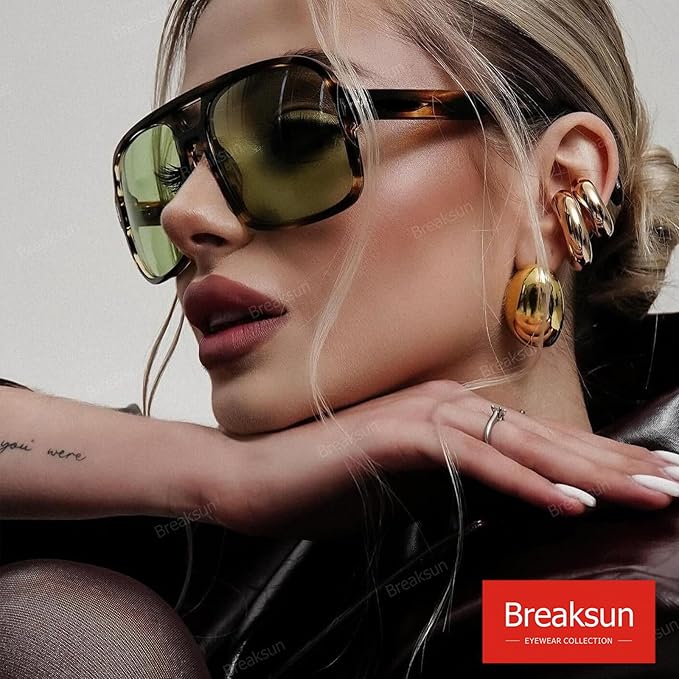 Retro Aviator Sunglasses for Women Men Trendy Classic 70s Square Green Aviator Sun Glasses Vintage Shades