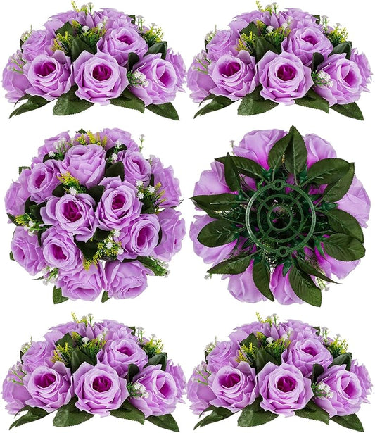BLOSMON Flower Balls Wedding Rose Centerpieces 6 Pcs Lilac Fake Flowers Kissing Balls Decor Artificial Floral Arrangements Flower Bouquet of Roses Home Party Room Table DIY Decorations