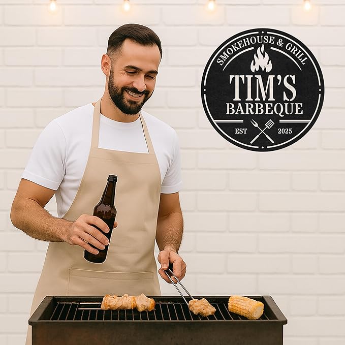 Custom BBQ Metal Sign Personalized Grill Name Wall Art for Outdoor Kitchen Patio Backyard Decor Fathers Gift for Dad Grandpa Husband Barbecue Smoker Area Sign, Grilling Lover Gifts 10