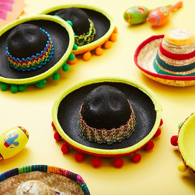 JOYIN 6 PCS Cinco De Mayo Fiesta Fabric and Straw Sombrero Hat Party Costume for Fun Fiesta Headbands Party Supplies, Mexican Theme Decorations, Luau Event Photo Props and Party Favors