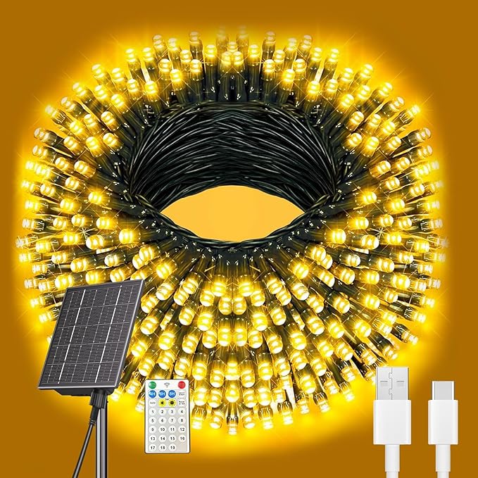 Solar Christmas Lights Outdoor Waterproof, 137ft 400 LED 19 Mode Solar Powered Halloween String Lights Waterproof for Garden Patio Fence Holiday Party(Warm White)
