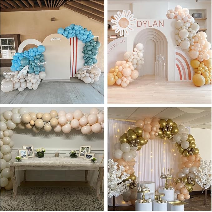 White Sand Balloons, 113Pcs Different Sizes Cream Beige Balloon Garland Arch Kit 18/12/10/5 Inch, Matte Retro Neutral Sand White Latex Helium Balloons for Birthday Wedding Anniversary Party Decoration