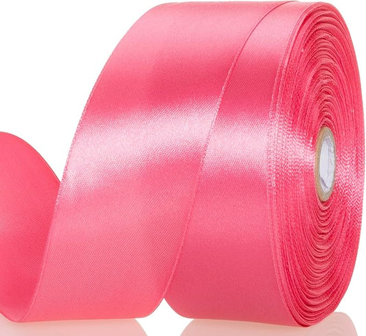 1 1/2 Inch Brink Pink Solid Satin Ribbon, 50 Yards Craft Fabric Ribbon for Gift Wrapping Floral Bouquets Wedding Party Decoration