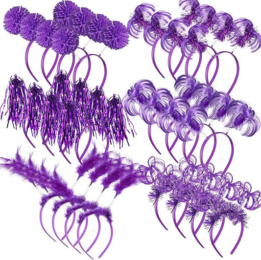 Censen 24 Pcs Pom Pom Headband Tinsel Wrapped Ponytail Head Bopper Costume Headwear Halloween Party Accessory