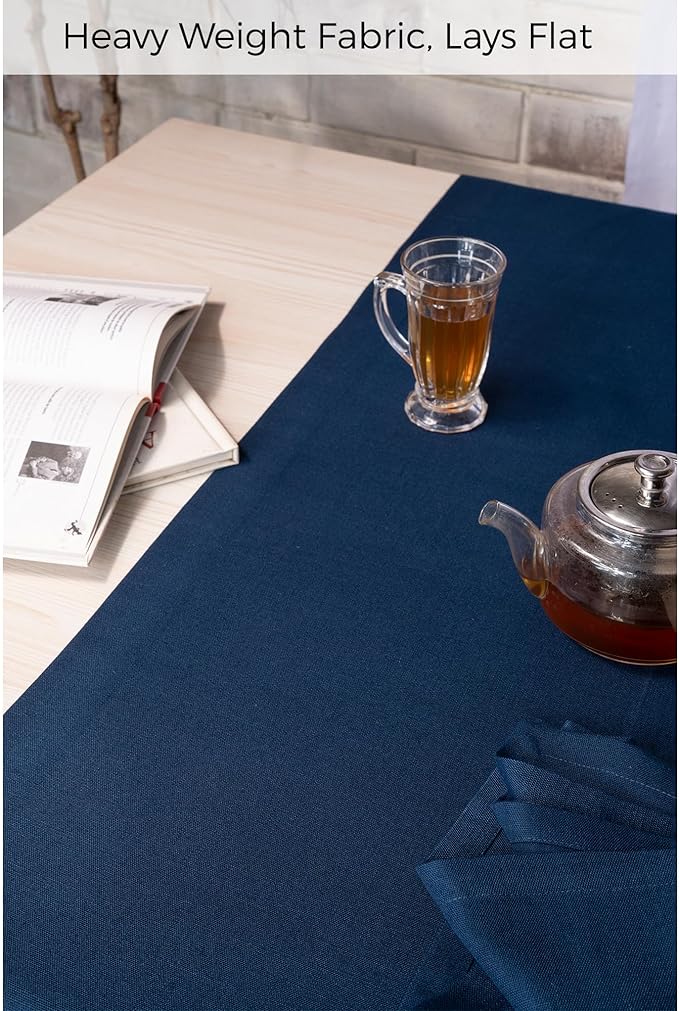 D'Moksha Homes Navy Blue Table Runner 14 x 72 Inch - Faux Linen Table Runner 72 Inches Long - Wrinkle Resistant, Machine Washable for Fall, Thanksgiving, Holiday - 100% Recycled Fabric