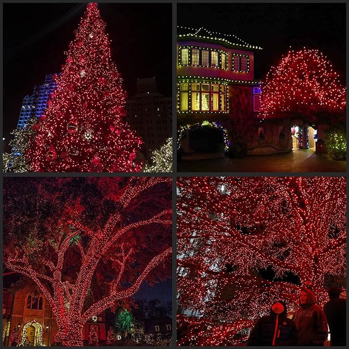 200 LED Christmas Lights with Red Wire, Pack of 2 Sets 33 ft 100 Count UL Certified Commercial Grade String Light