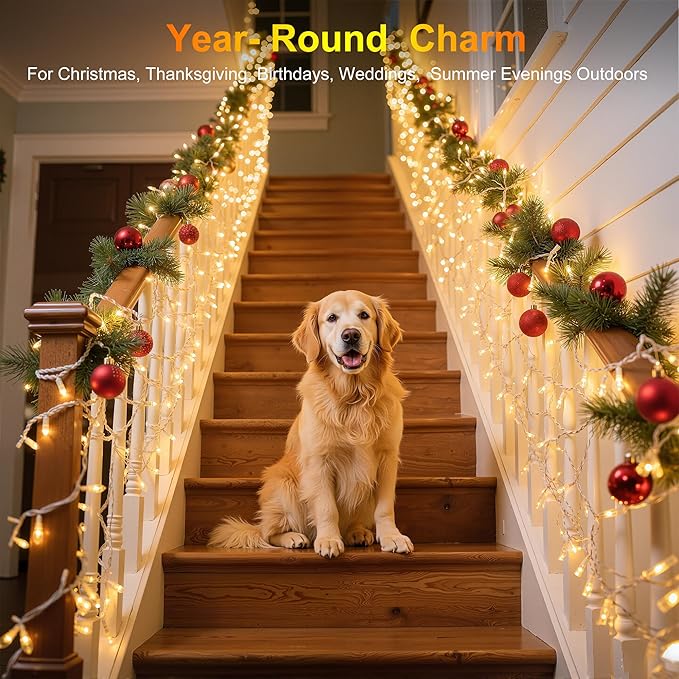 240FT 750LED Christmas Lights,12 Modes Warm White Outdoor String Lights with Timer & Dimmable, Waterproof Green Wire Christmas String Lights for Indoor Tree Xmas Patio Fence Wedding Party Decor
