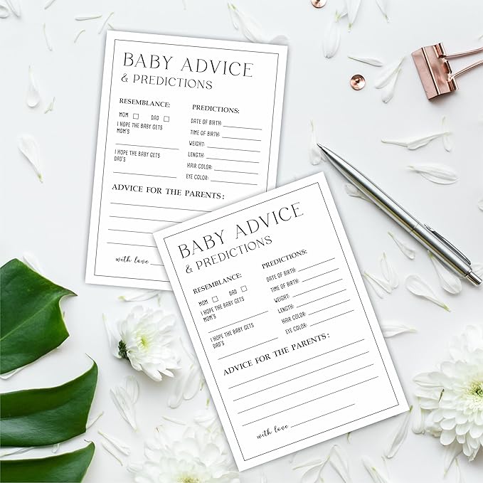 5" X 7" Baby Shower Party Games-Set Of 30 Minimalism Black & White-Prediction & Advice Game For Guest-Wishes For Baby-Baby Announcement Gender Reveal Game Card 01