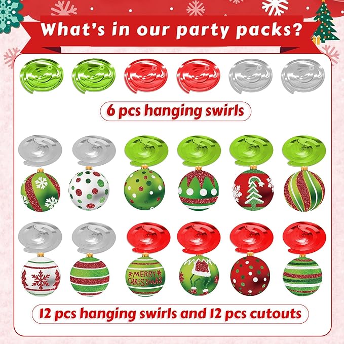 Christmas Ball Hanging Swirl, 30Pcs Xmas Ball Ornament Ceiling Streamers Hanging Decorations for Holiday Christmas Party Outdoor Indoor Supplies