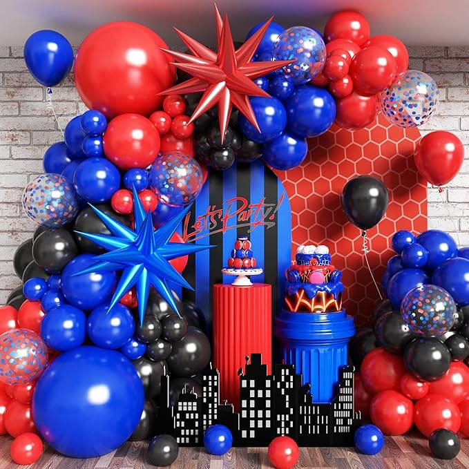 Black Red Blue Balloons Arch Garland Kit, Theme Balloon Arch Kit for man with Balloons for Hero Baby Shower Theme Birthday Party Decorations