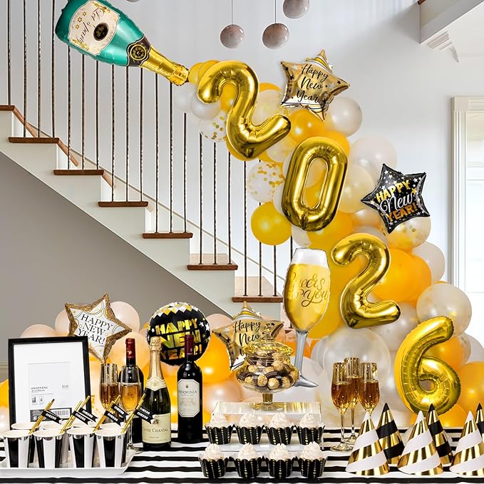 Happy New Years Eve Party Supplies 2026, 11 Pcs Foil Balloon New Years Decorations Set