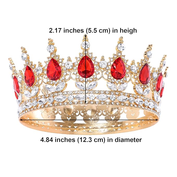 Red Queen Crown for Women Crystal Tiara for Girl Rhinestone Wedding Headband for Bride Hair Accessories for Costume Birthday Party Prom Gifts
