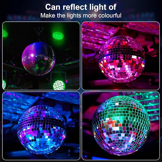 Large Disco Ball Decorations, Silver Rotating Glass Mirror Ball Hanging Big Discoball for Outdoor Ceiling Mount DJ Club Lighting Holiday Easter Party (12/16/20Inch) 16inch