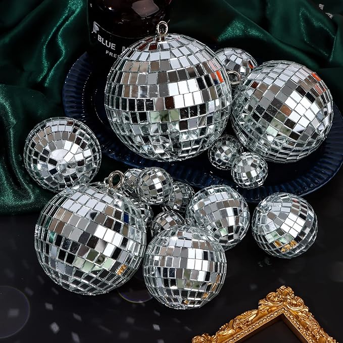66 PCS Mirror Disco Ball for Party, 3.94/3.15/2.36/2/1.18 Inches Silver Hanging Disco Reflective Glass Ball for Christmas Tree Ornament Holiday Party Home Decorations