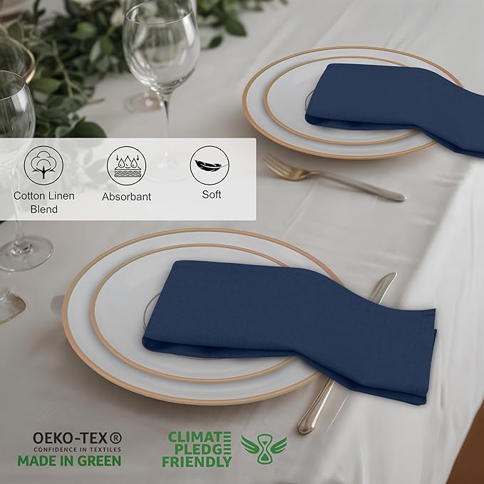 Ruvanti Linen Napkins Set of 12, 18x18 Cloth Napkins, Cotton Linen Blend Napkins Cloth Washable, Soft, Reusable Dinner Napkins for Wedding, Parties, Christmas, Thanksgiving, Everyday Use - Navy