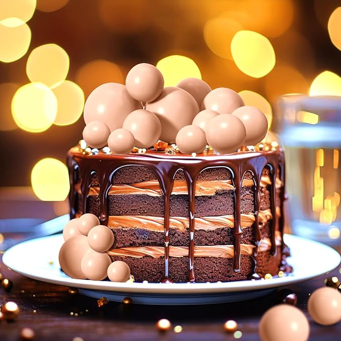 ASTARON 20 Pcs Ball Cake Topper Decorations Mini Balloons Cake Topper Sticks Light Brown Balls Cake Picks Cake Topper Balls Cake Decorations for Wedding Birthday Cake Decorations