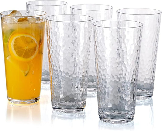 KX-WARE 26-ounce Acrylic Highball Glasses Plastic Tumbler Larger Drinking Glasses, set of 6 Clear