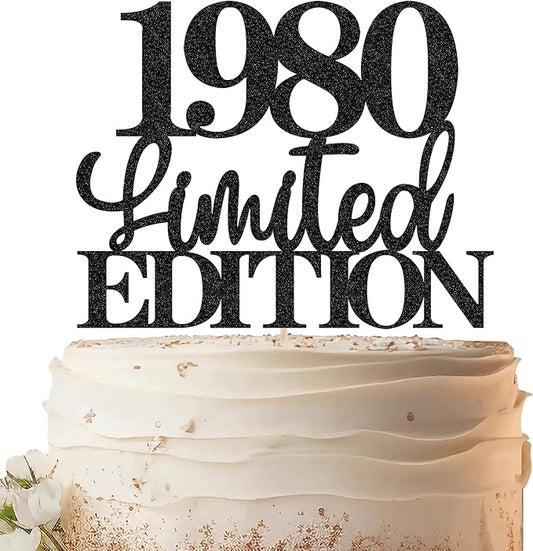 Limited EDITION 1980 Cake Topper - Black Glitter Happy 45th Birthday Party Cake Decoration Supplies, Cheer to 45 Years Cake Bunting Decor for 45th Birthday Party Photo Booth Props