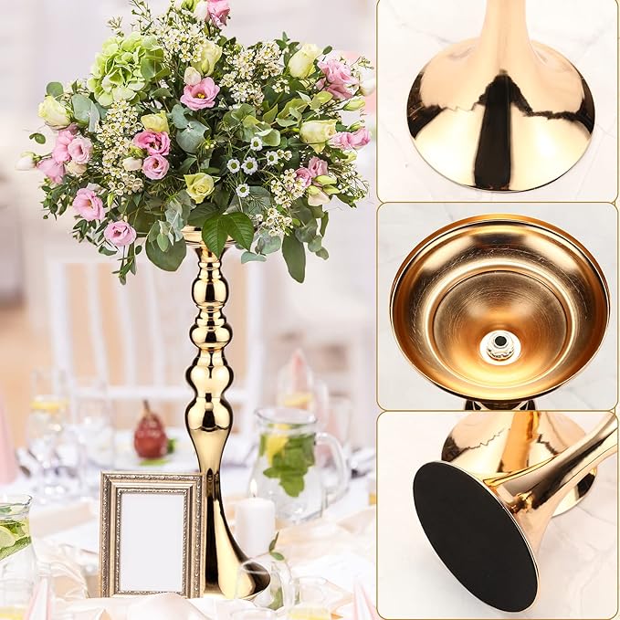 Sadnyy 16 Pcs Metal Flower Arrangements Stand Metal Wedding Centerpiece Stand Tall Table Decor Flower Vase for Wedding Reception Centerpieces Event Party Hotel Home Decor(16.9 Inch,Gold)