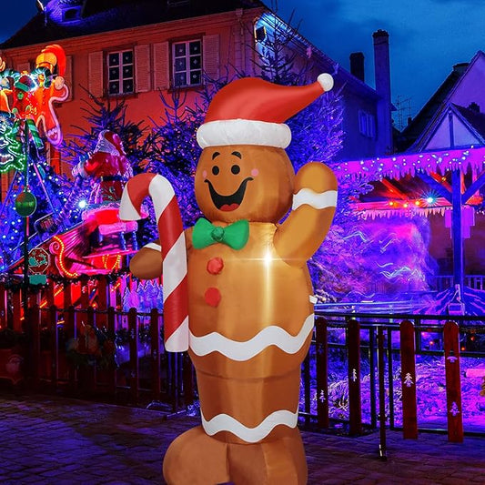 Christmas Inflatable Snowman/Nutcracker/Santa Claus Lighted Blow Up Christmas Yard Decoration with Built in Fan and Anchor Ropes (Gingerbread Man)