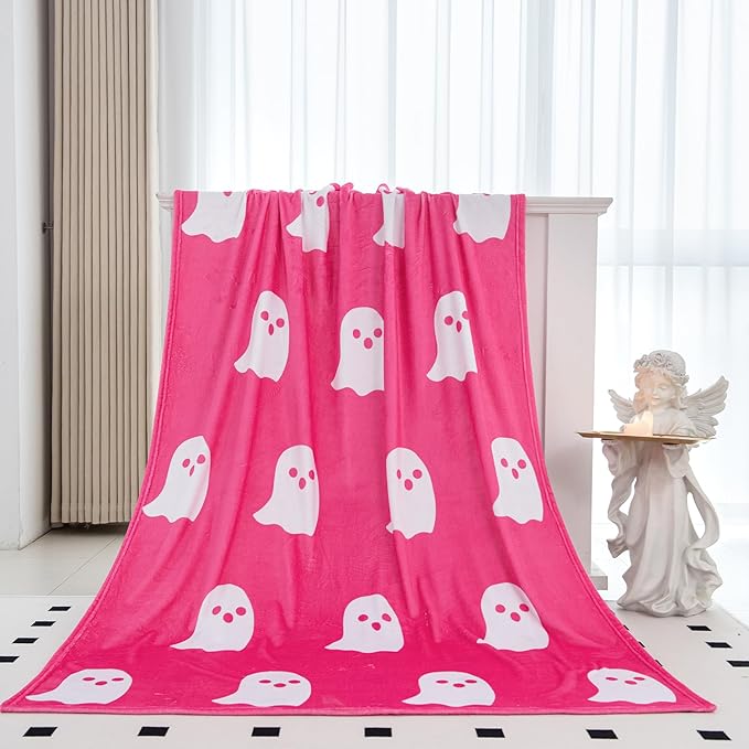 50 x 70 Extra Length Throw Blanket Funny Horror Ghost Fleece Blanket - Cozy and Warm Throw Blanket - Perfect for Halloween and Spooky Decor