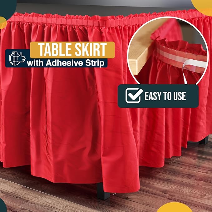 Exquisite Ruffle Table Skirt Red 2 Pack 14 Ft Long Table Skirts for Rectangle Tables 6ft Plus or Round Tables Skirts with Adhesive Strip for Gender Reveal Decor & Happy Birthday Parties