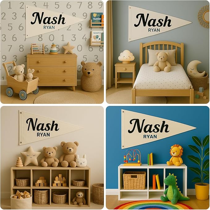 Personalized Canvas Baby Name Banner, Custom Nursery Pennant Flag Wall Decor for Kids Room Bedroom, Customizable Name Canvas Pennant Banner Sign, Boho Nursery Decor, Birthday Baby Shower Wedding Gifts
