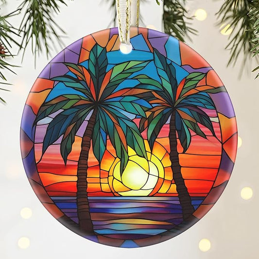Retro Beach - 3.5 Inch Ceramic Christmas Hanging Ornament - Tree Decoration & Gift
