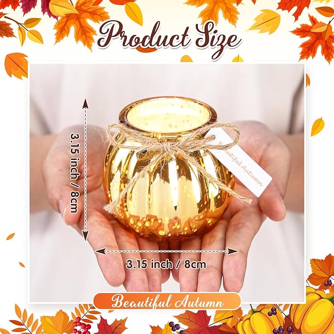 Lounsweer Set 12 Pumpkin Shaped Candles 5 oz Cute Scented Fall Pumpkin Candles Gift Farmhouse Home Table Halloween Decoration(Gold)
