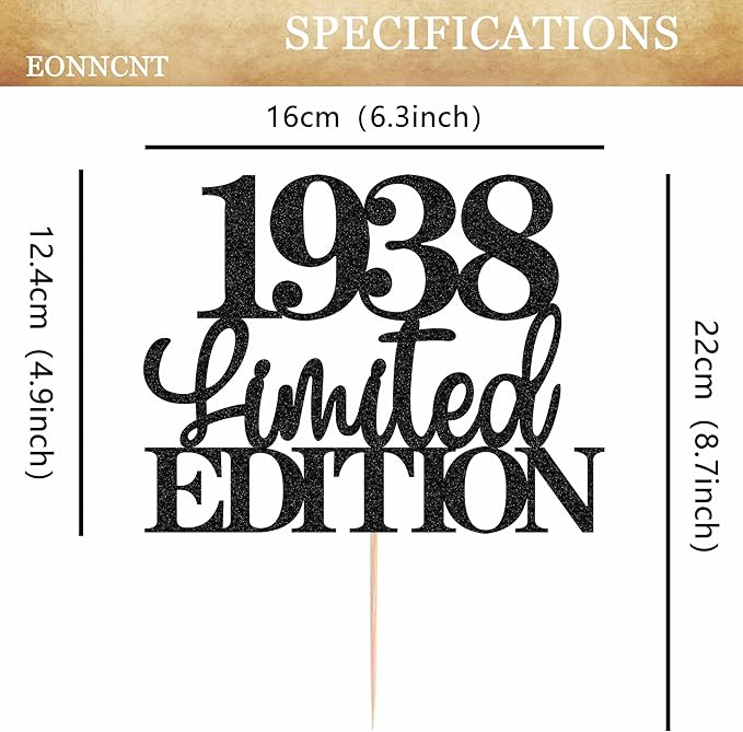 Limited EDITION 1938 Cake Topper - Black Glitter Happy 87th Birthday Party Cake Decoration Supplies, Cheer to 87 Years Cake Bunting Decor for 87th Birthday Party Photo Booth Props