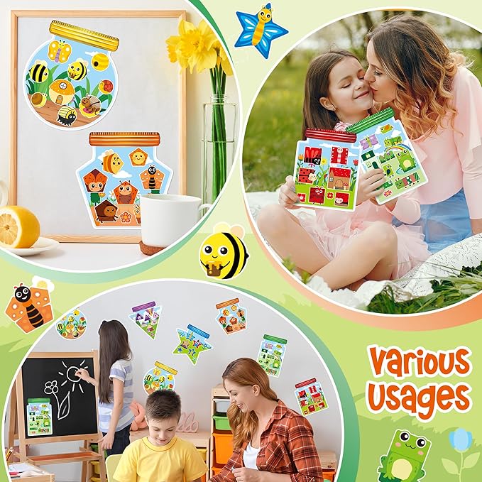 CY2SIDE Summer Bugs Sorting Stickers Scene - 12 Set Cute Insect Sorting Art Craft for Kids Make A Bug Jar Stickers Scene with Butterfly Bee Flower DIY Summer Party Games Class Activities