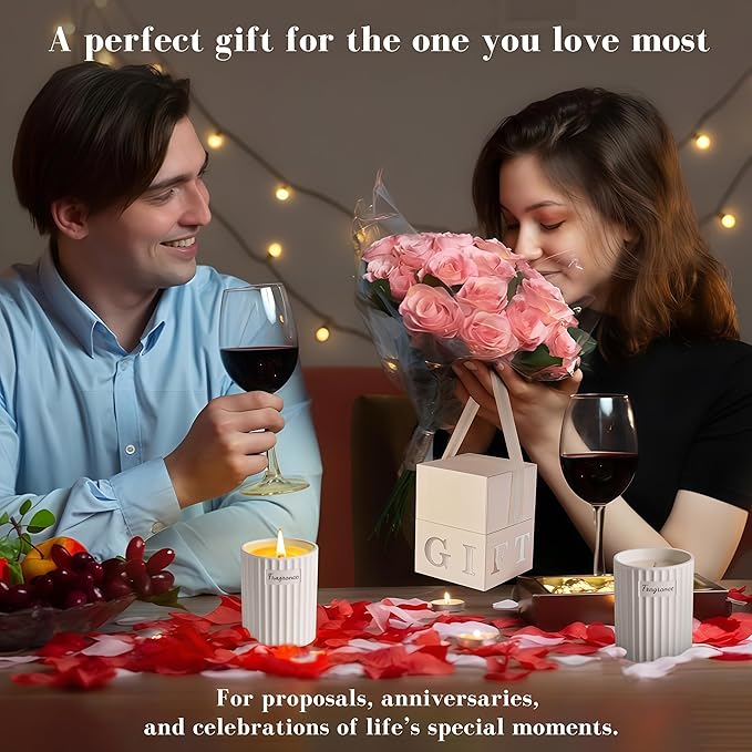 Viyffo Fall Candle Gift – Sandalwood & Rose Scented Candle, 6.35oz Natural Soy Wax in White Ceramic Jar with Gift Box, Perfect Aromatherapy Candle for Wife or Girlfriend on Thanksgiving & Christmas