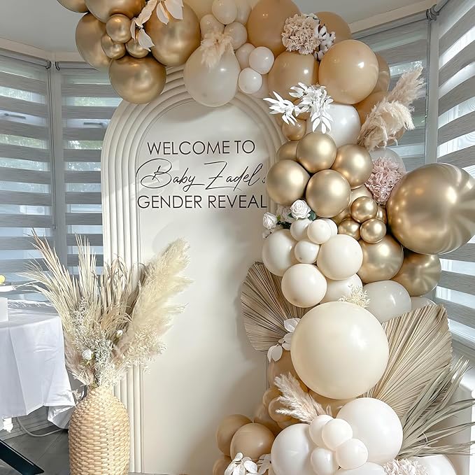 White and Gold Balloon Arch Kit Nude White Beige Balloon Garland With Metallic Gold Party Helium Balloons Neutral Cream Balloon for Boho Wedding Baby Shower Bridal Engagement Birthday Decor