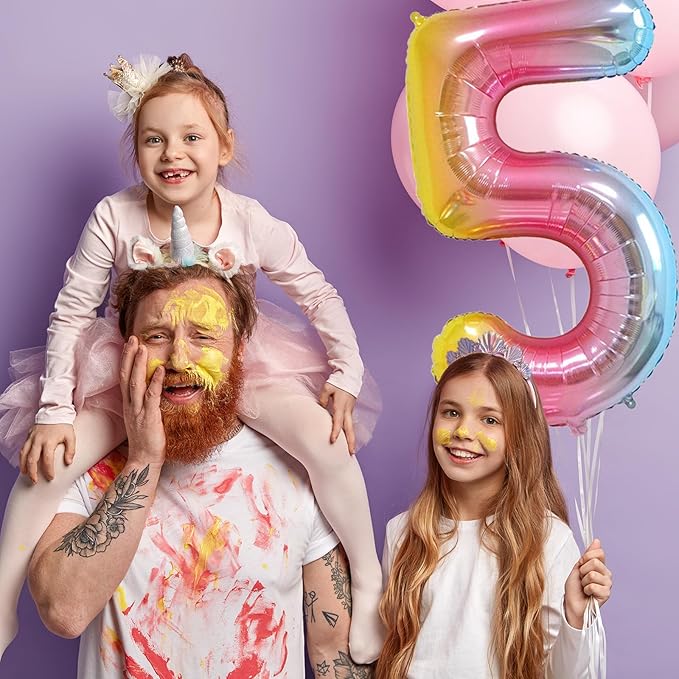 Smlpuame 40 Inch Number Balloons 0-9 Rainbow Gradient Large Number 9 Balloons, Digital Balloons for Birthday Party Celebration Decorations, Helium Foil Number Balloons for Wedding Anniversary