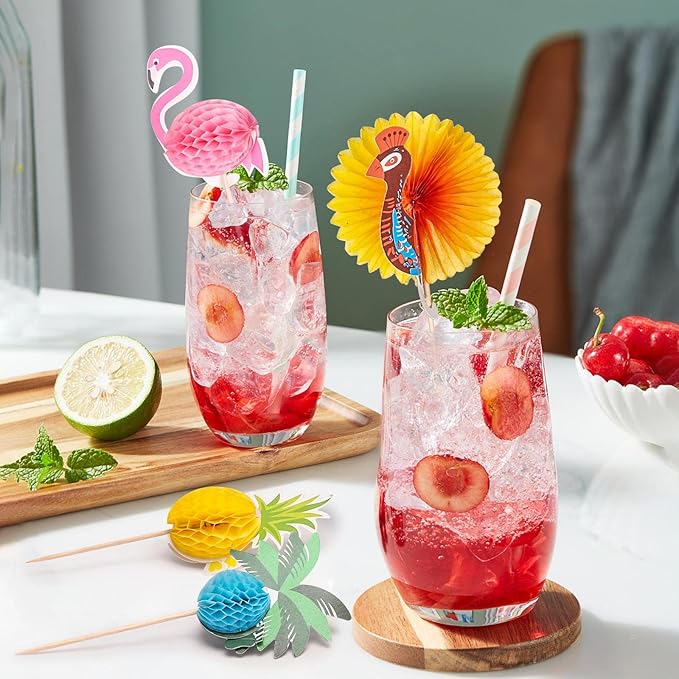 200PCS Cocktail Picks 4.7 Inch Hawaii Fruit Sticks Tropical Themed Bamboo Sticks Flamingo Pineapple Palm Shape Picks for Summer Beach Birthday Party Favors Supplies (Mixed)