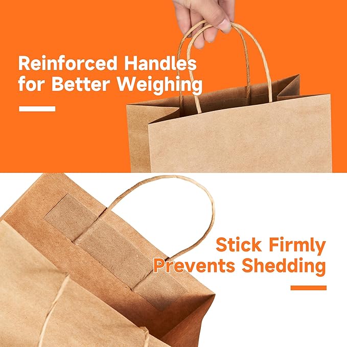 METAPRINT Brown Paper Gift Bags with Handles in Bulk, 50pcs Kraft Paper Bags 8x4.5x10.8 inch, Recyclable Shopping Bags for Retail, Grocery, Party Favors, Wedding