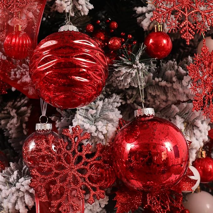 Large Christmas Ball Ornaments, Oversized Shatterproof Plastic Decorative Hanging Mercury Ornaments Ball for Xmas Holiday Party Decorations (Red, 4.0")