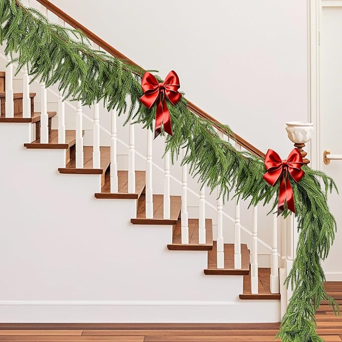 Norfolk Pine Garland Christmas Garland Set -2X 6FT Realistic Artificial Cedar Garland Christmas Greenery for Mantle, Staircase, Indoor/Outdoor Holiday Decor Lush Evergreen (2, 6 FT)