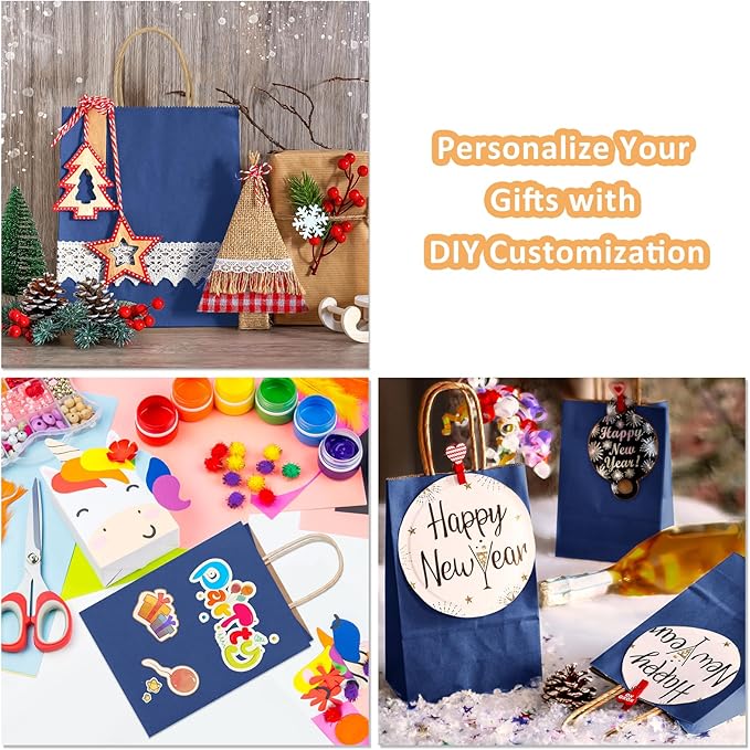BagDream Kraft Paper Bags 100Pcs 5.25x3x8 Inches Small Paper Gift Bags with Handles Wedding Party Favor Bags Shopping Retail Merchandise Bags Navy Blue Gift Bags Paper Sacks Bulk